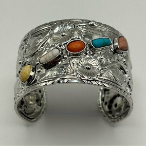 Silver Multicolor Stone Cuff